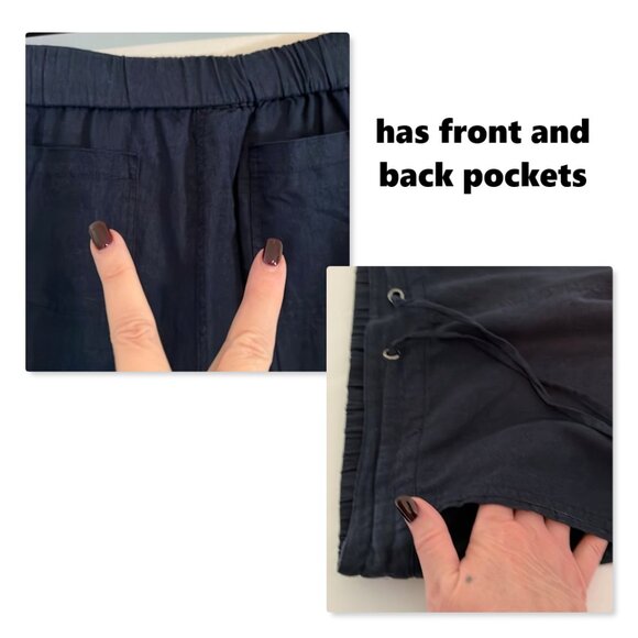 For Cynthia Navy Blue Linen Blend Pants Sz L - Picture 5 of 7